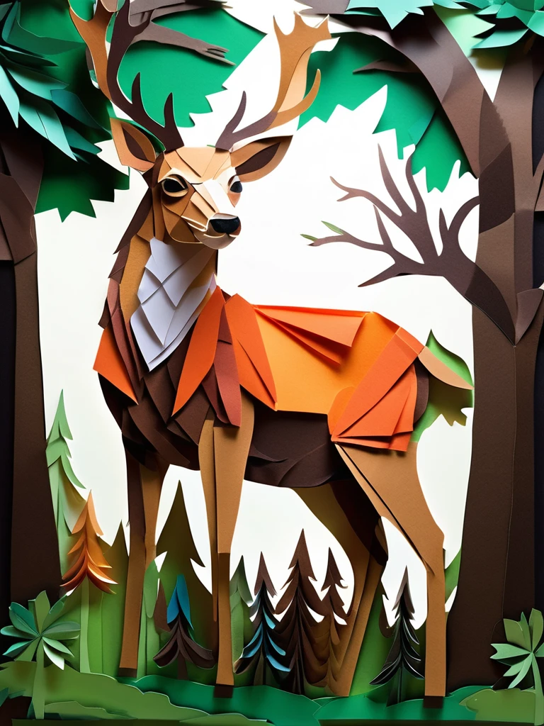 A deer  in the PaperCutout style  Very detailed, clean, high quality, sharp image