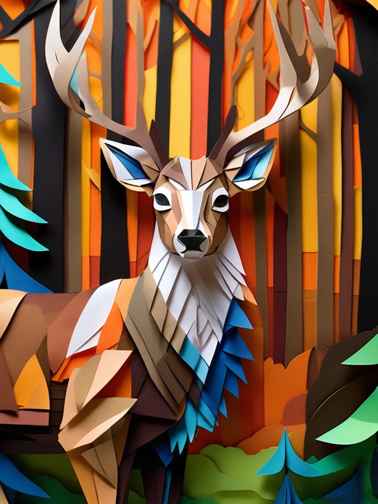 A deer  in the PaperCutout style  Very detailed, clean, high quality, sharp image