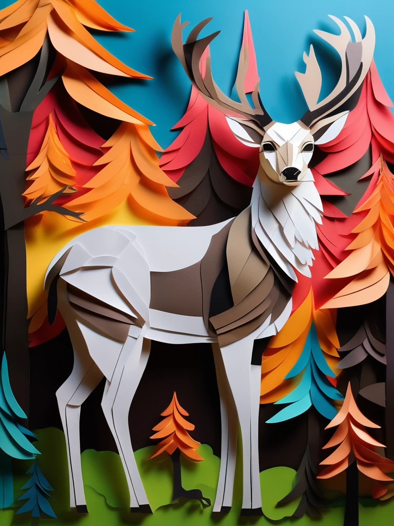 A deer  in the PaperCutout style  Very detailed, clean, high quality, sharp image