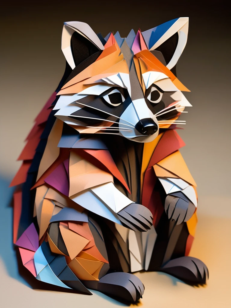 A Raccoon  in the PaperCutout style  Very detailed, clean, high quality, sharp image