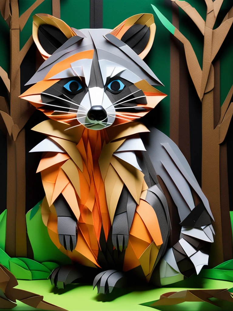 A Raccoon  in the PaperCutout style  Very detailed, clean, high quality, sharp image