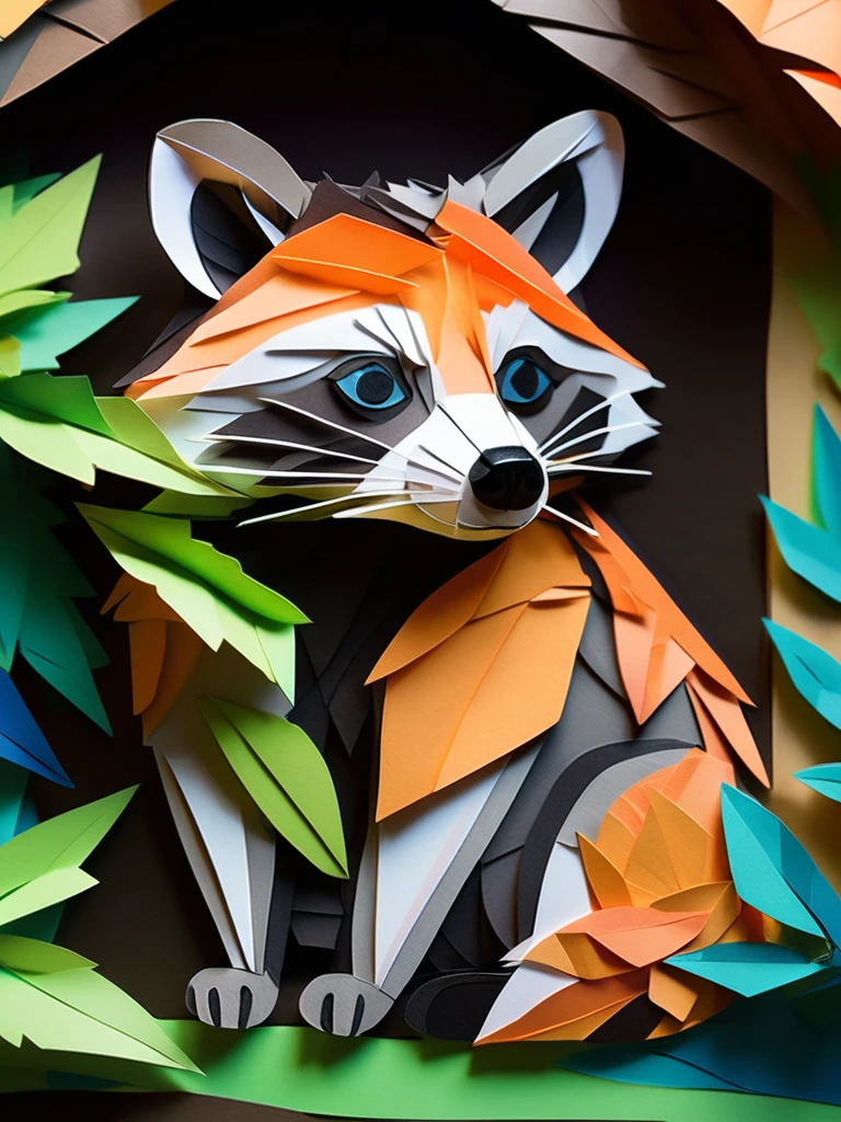 A Raccoon  in the PaperCutout style  Very detailed, clean, high quality, sharp image