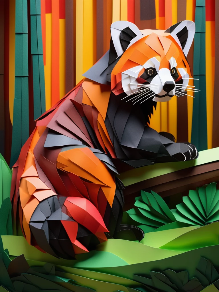 A red panda  in the PaperCutout style  Very detailed, clean, high quality, sharp image