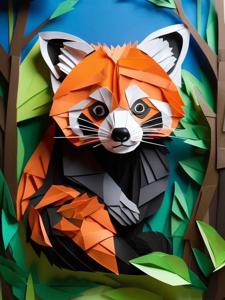 A red panda  in the PaperCutout style  Very detailed, clean, high quality, sharp image