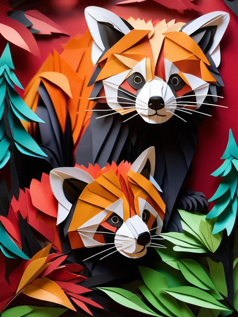 A red panda  in the PaperCutout style  Very detailed, clean, high quality, sharp image