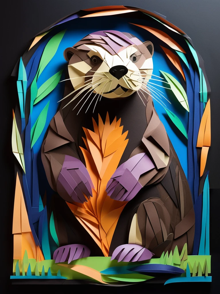 A otter  in the PaperCutout style  Very detailed, clean, high quality, sharp image