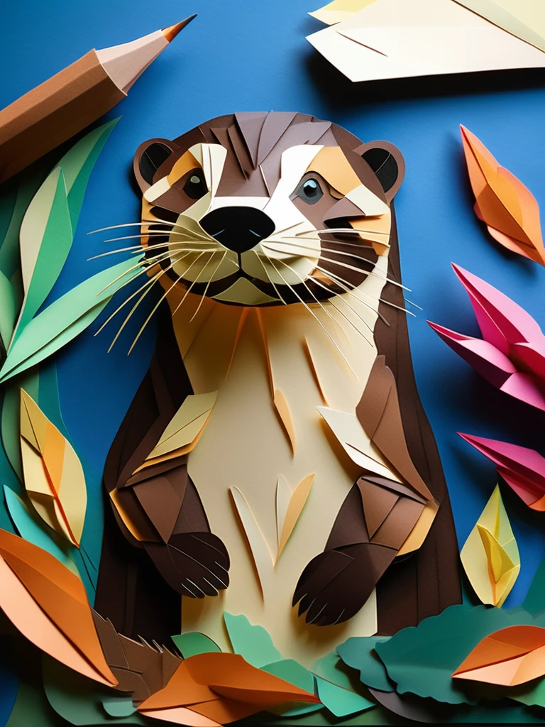 A otter  in the PaperCutout style  Very detailed, clean, high quality, sharp image