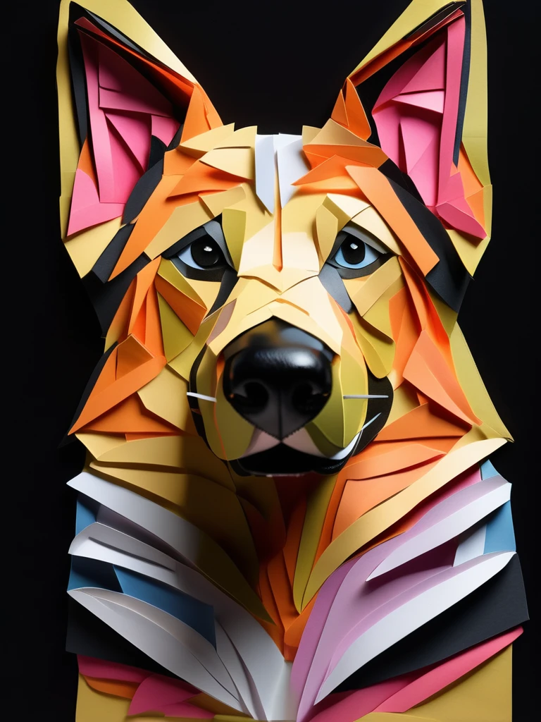 A german shepherd in the PaperCutout style  Very detailed, clean, high quality, sharp image