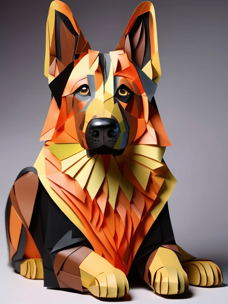 A german shepherd in the PaperCutout style  Very detailed, clean, high quality, sharp image