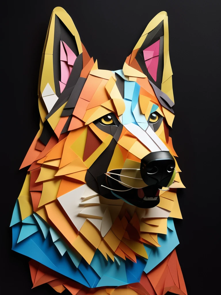 A german shepherd in the PaperCutout style  Very detailed, clean, high quality, sharp image