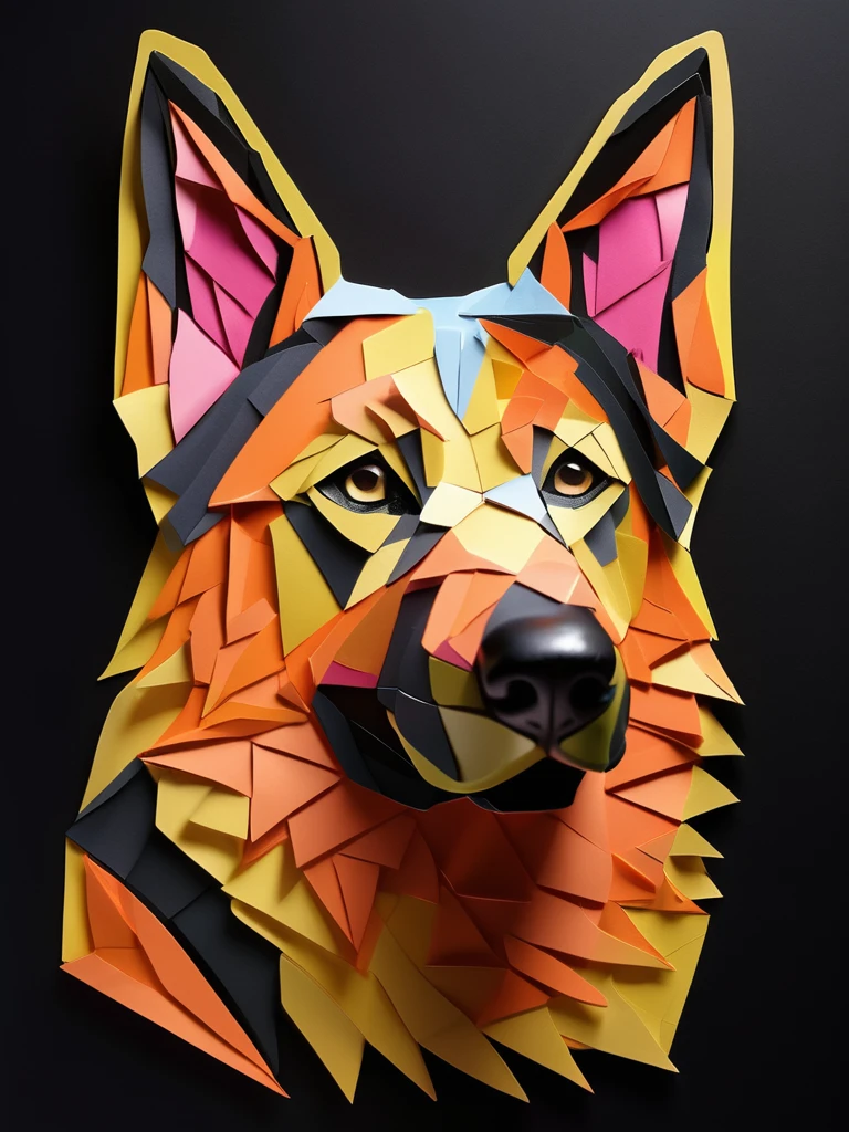 A german shepherd in the PaperCutout style  Very detailed, clean, high quality, sharp image