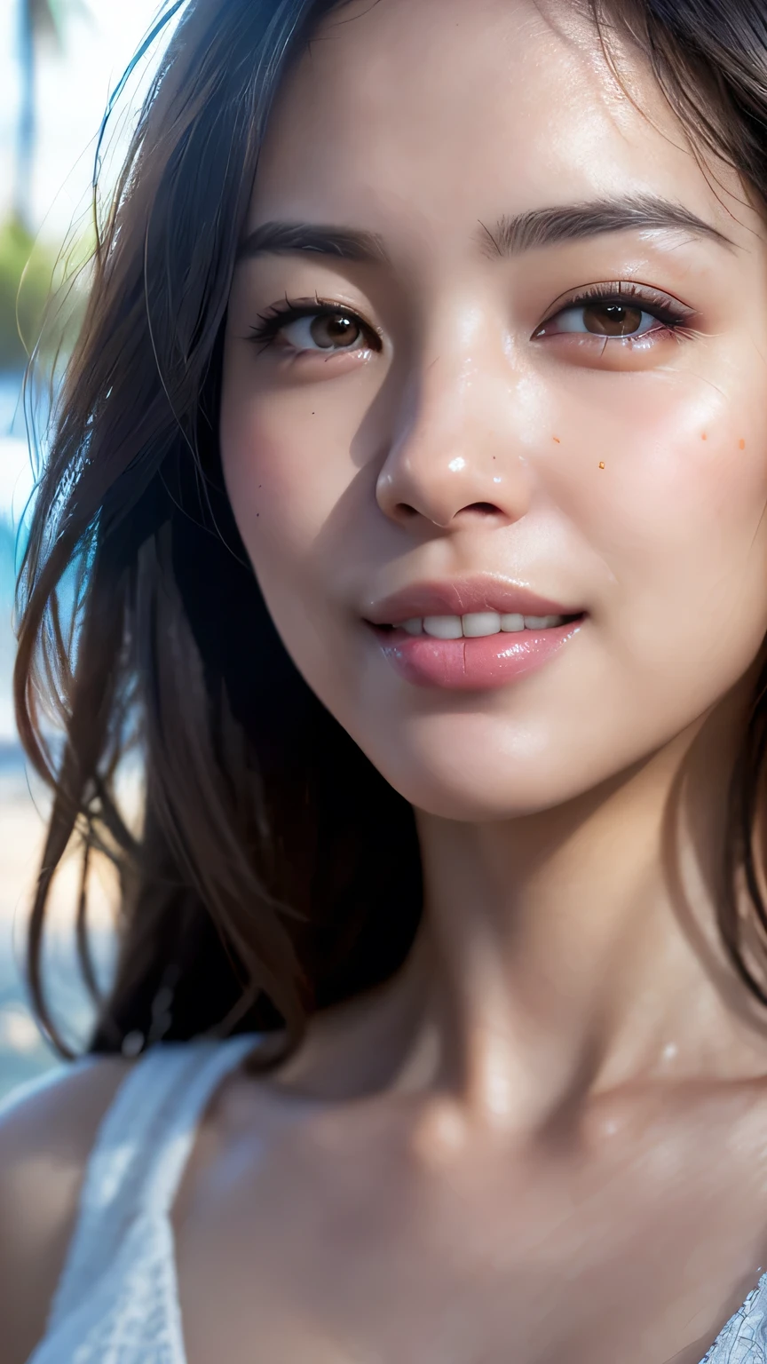 Dressed, (photo Realistic:1.4), (hyper Realistic:1.4), (Realistic:1.3),
(Smoother lighting:1.05), (Improving the quality of cinema lighting:0.9), 32k,
1 Girl,20-year-old girl, Realistic lighting, Backlight, The light shines on your face, Ray Tracing, (Bright light:1.2), (Improvement of quality:1.4),
(Highest quality Realistic textured skin:1.4), Fine grain, Detailed face,
(Resort Beach), (smile), Face close-up, Cute Dresses,
(Enhances the body line:1.1), (Enhances the beauty of skin texture:1.1)