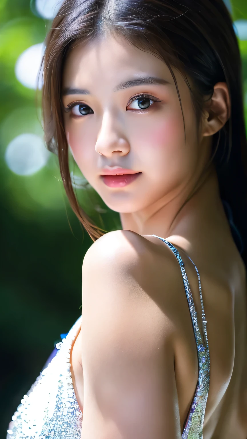 ((Highest quality)),((8K)),(Genuine)、(detailed)、(Beach)、(Bust up shot)、繊細でdetailedな鮮やかな美しい色の衣裳:1.4、Frilled bikini、Shiny layered cut、Glowing Skin、Japanese、beauty、Looking into the camera、Duck mouth、cute、Hehehe:1.2、Shot with a film camera、RAW shooting、#24、Genuine、フォトGenuine:1.4、Photon Mapping、Physically Based Rendering、Perfect Anatomy、detailedな目、detailedな二重、detailedな咬筋、detailedな鎖骨、Perfect Fingers、Finger Description、(品質 8K)、((White skin))、Avoid mascara、Hair with movement、detailedな毛穴、Natural light、detailedな描写、Blushing、Fine pores、Perfect cleavage、masterpiece、Blushing、Hair with movement、detailedな腹筋、Sparkling、Cowboy Pose、sexy、detailedな脇の下、Big Breasts、face closeup 、(Upper Body)、detailedな目元、