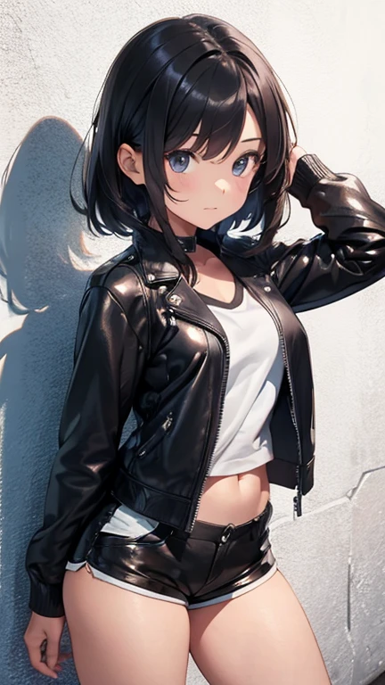 (Mysterious Fog:1.1), (flat chest:1.5), The background is a lake, Morning Glow:1.5, Black Leather Jacket, Misaka Mikoto, 1girl, black choker, uhd, retina, masterpiece, ccurate, anatomically correct, textured skin, super detail, high details, high quality, best quality, highres, 4K