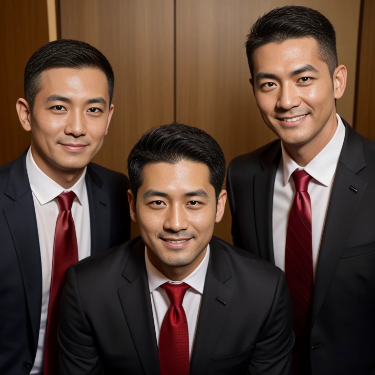 Elite men in suits and ties pose for photos., handsome, In Asian style, Dark silver and dark gray, realistic photo
