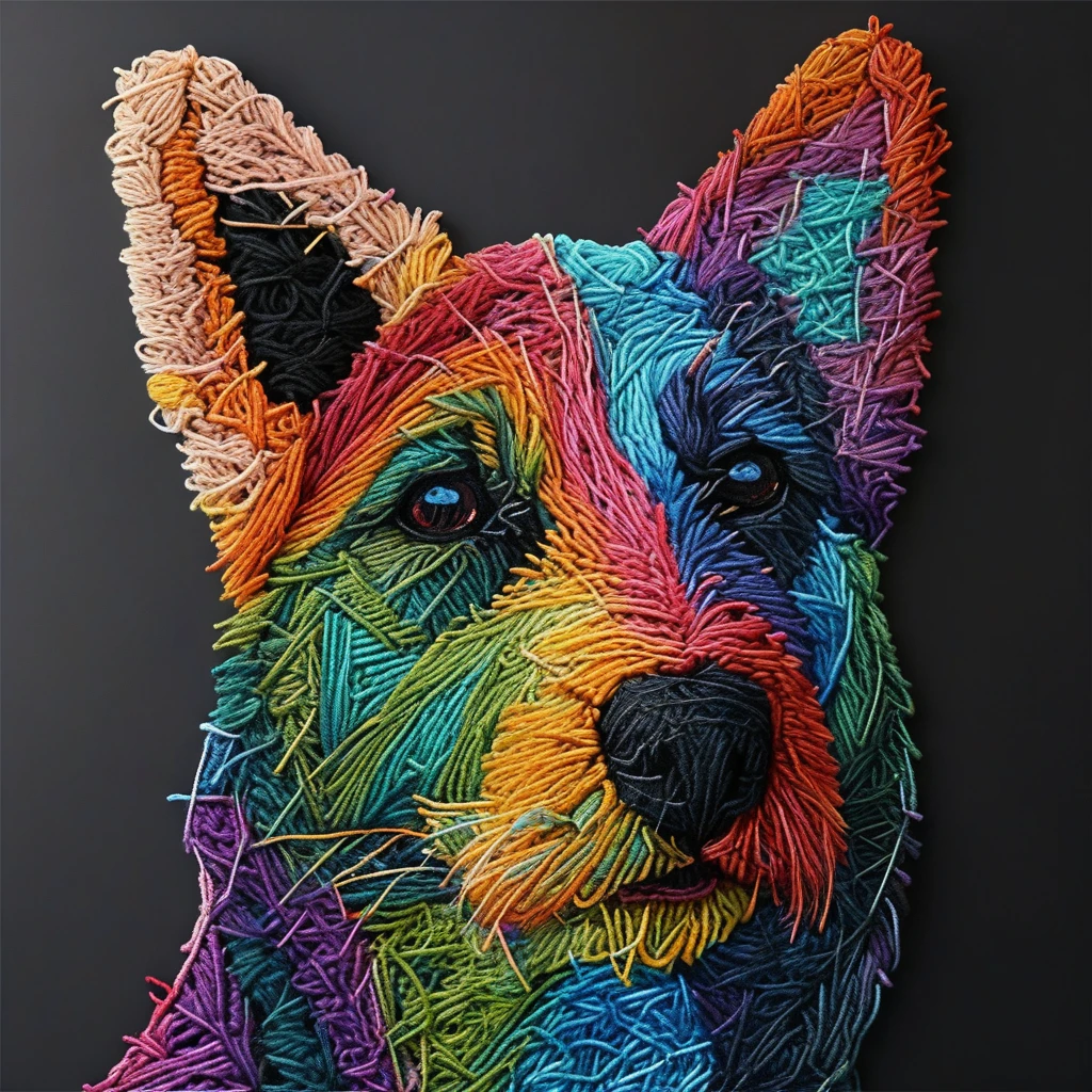 A German shepherd Yarn art style  