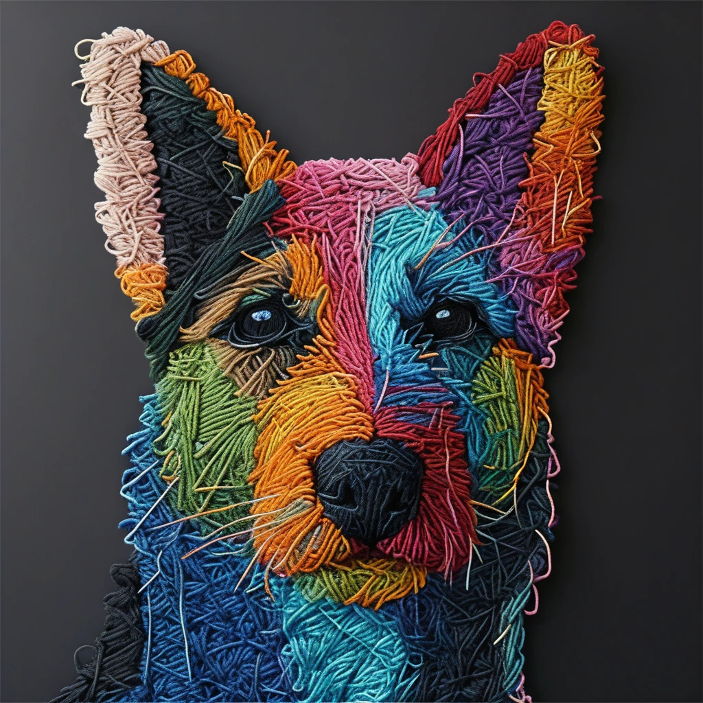 A German shepherd Yarn art style  