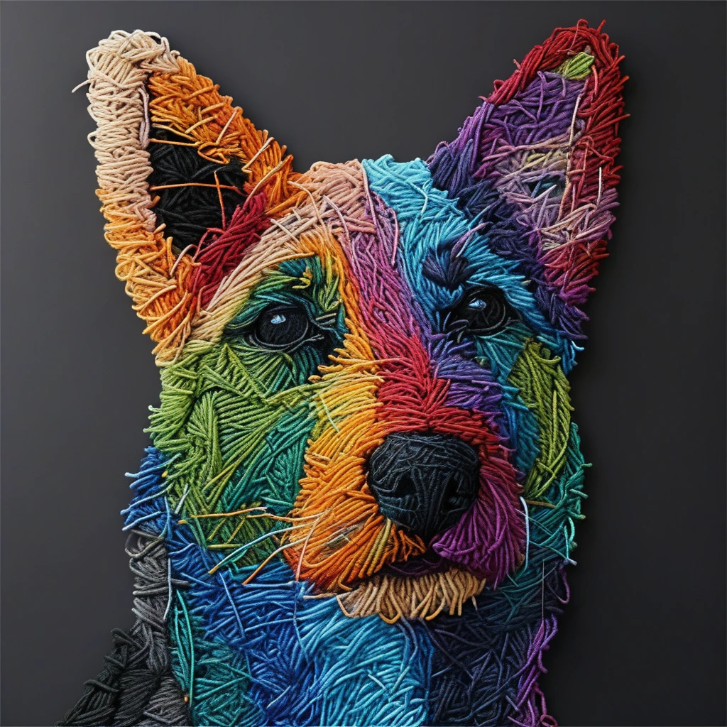 A German shepherd Yarn art style  