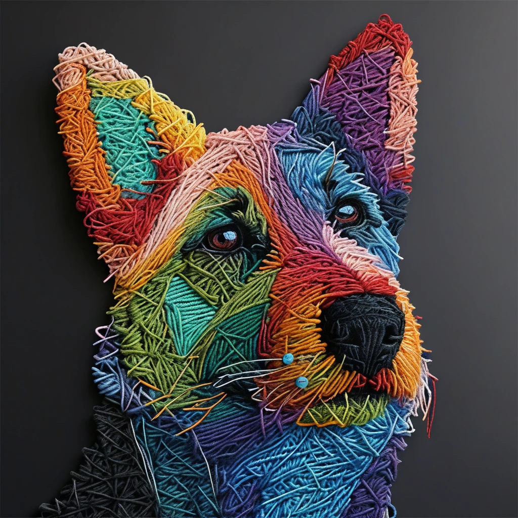 A German shepherd Yarn art style  