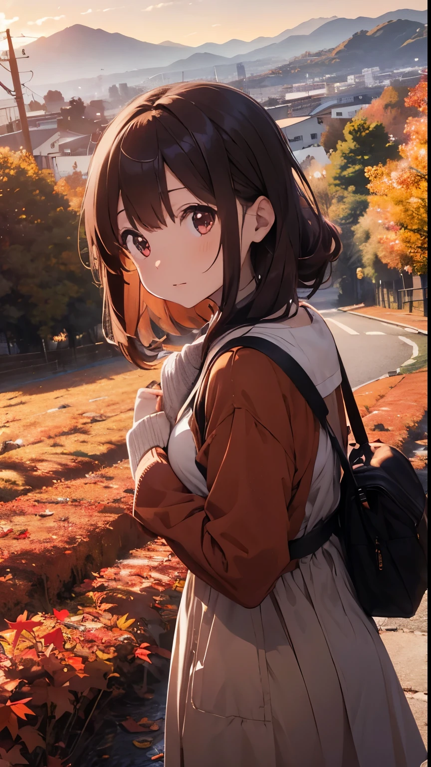 Anime girl with backpack standing in front of a field of leaves - SeaArt AI