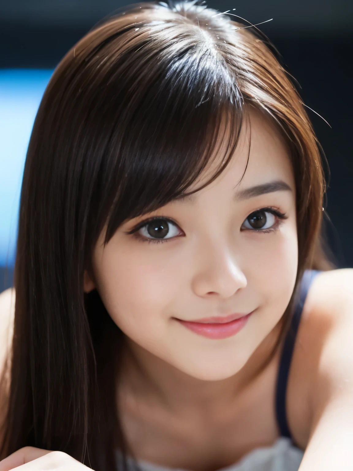 (8k), (highest quality: 1.2), (Realistic), (Realistic: 1.37), Ultra-high resolution, 1 girl, Head to knee photo、cute, smile, Mouth closed, Beautiful details, Beautiful Nose, whole body, Wet Hair, Giant Dulcefo, pork, , (Big Breasts)、Saggy breasts、Soft Breasts、Voluptuous thighs、Heterochromia iridis