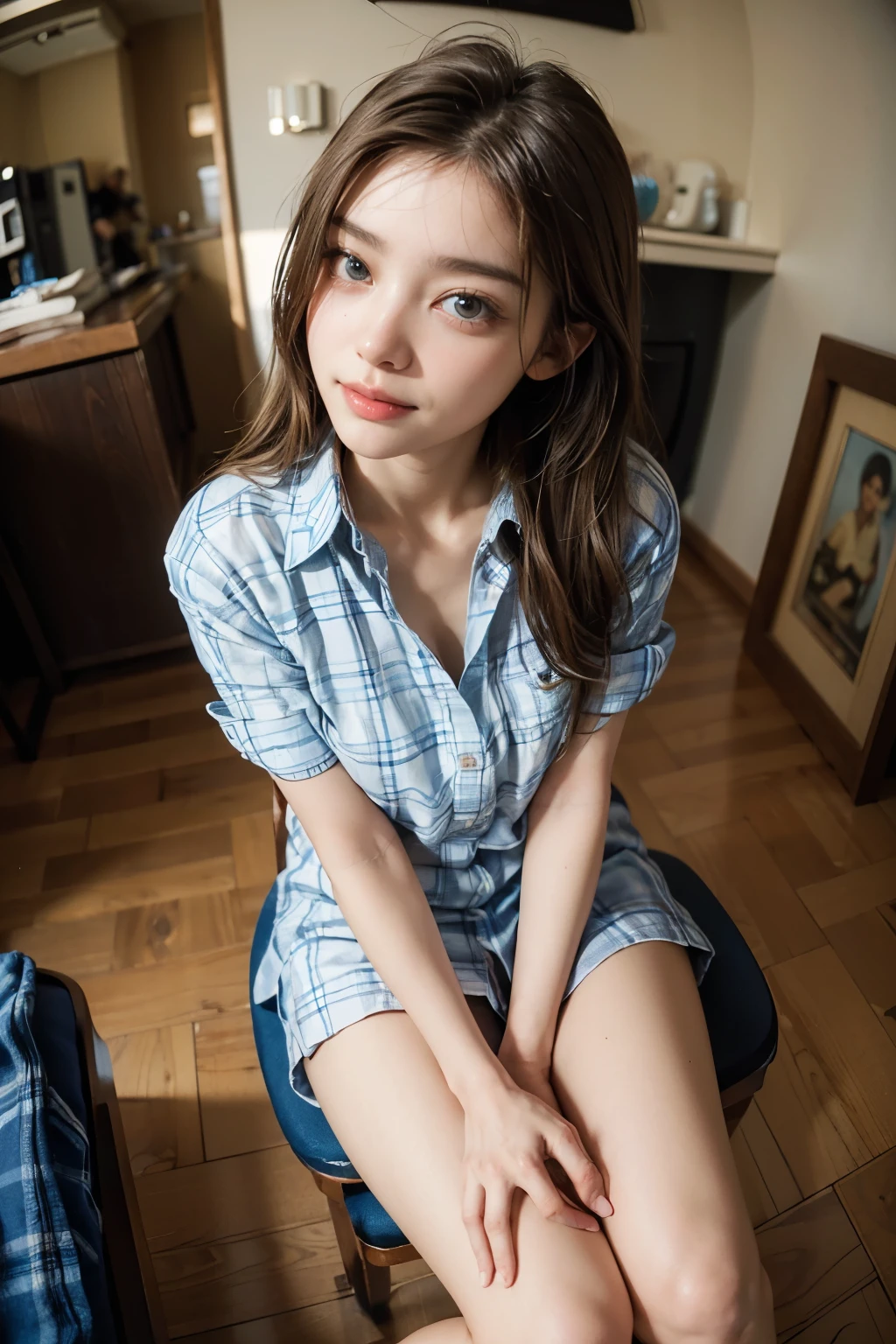arafed woman in denim shirt and shorts posing on the floor, young and cute girl, curly blond, young and cute, cute young woman, young teen, casual pose, pokimane, katelynn mini cute style, beautiful and smiling, gorgeous young model, with long blond hair, portrait shot 8 k, beautiful pretty young, lovely smile, 8k))