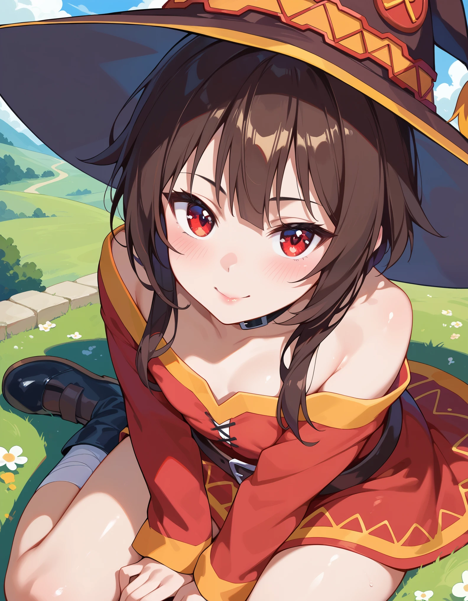 ( Japanese anime style),  cute, (Megumin), Small breasts, masterpiece:1.5, masterpiece, highest quality, UHD, retina, masterpiece, accurate anatomy, super detailed, high quality, best quality, 8k