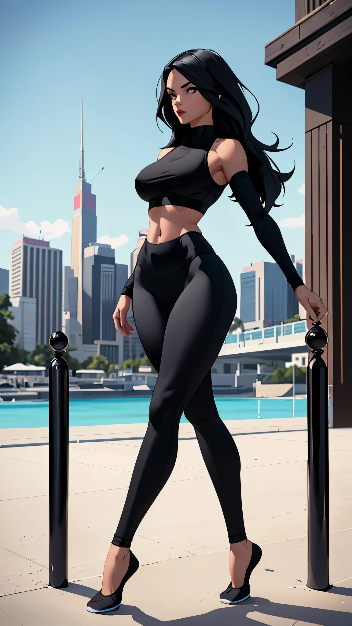 aerial view,tifa,giant girl 50 feet high,skyscrapers,looming,Have a pair of ultra long legs,((Small men under her feet)),a pair of huge breasts,black long hair,Wearing a pair of Mary Jane heels,standing in Shanghai,Beautiful appearance,Exquisite makeup,quality,8k,High quality,(governor:1.5),Perfect proportion, Cinema lighting,film grain,Fuji colors,8k,textured skin,Super details,high detail,high quality,high resolution
