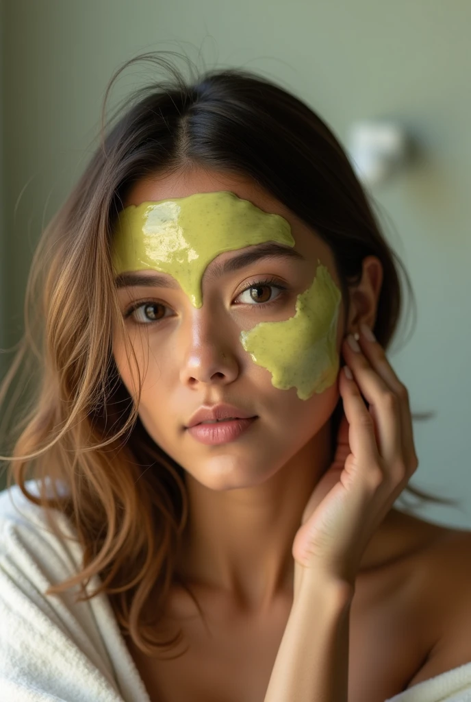 un aguacate con rasgos masculinos, con casquete corto, labios grandes 
