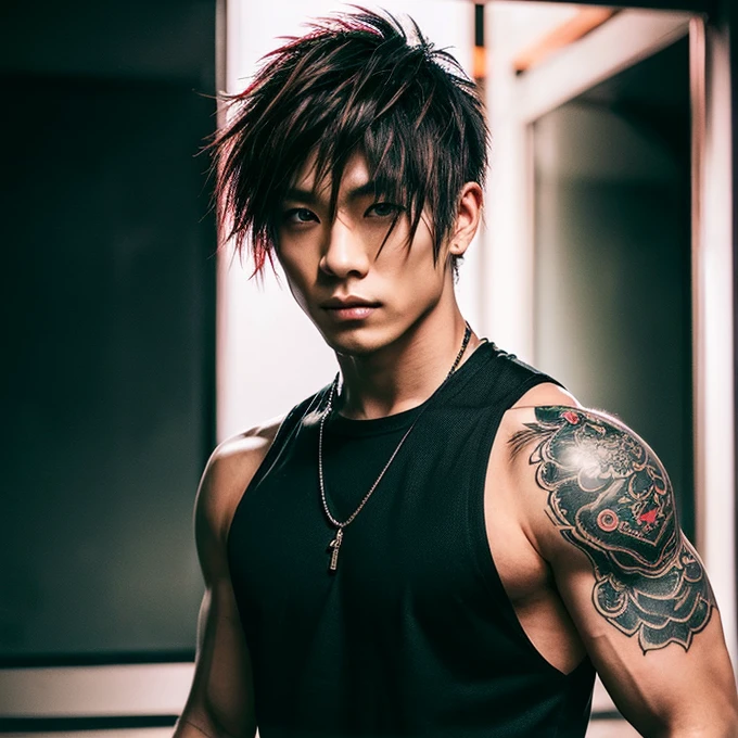 a man, with a godzilla tail, with bull horns, with black claws, light skin, black shorts