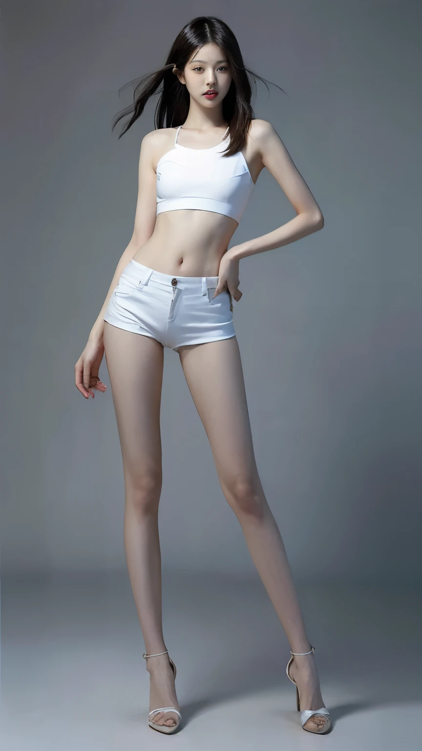 Girl, short clothes, sexy clothes, white hair, small chest, heaving ass, thin legs, raised leg, seductive pose, sexy pose, can naughty.