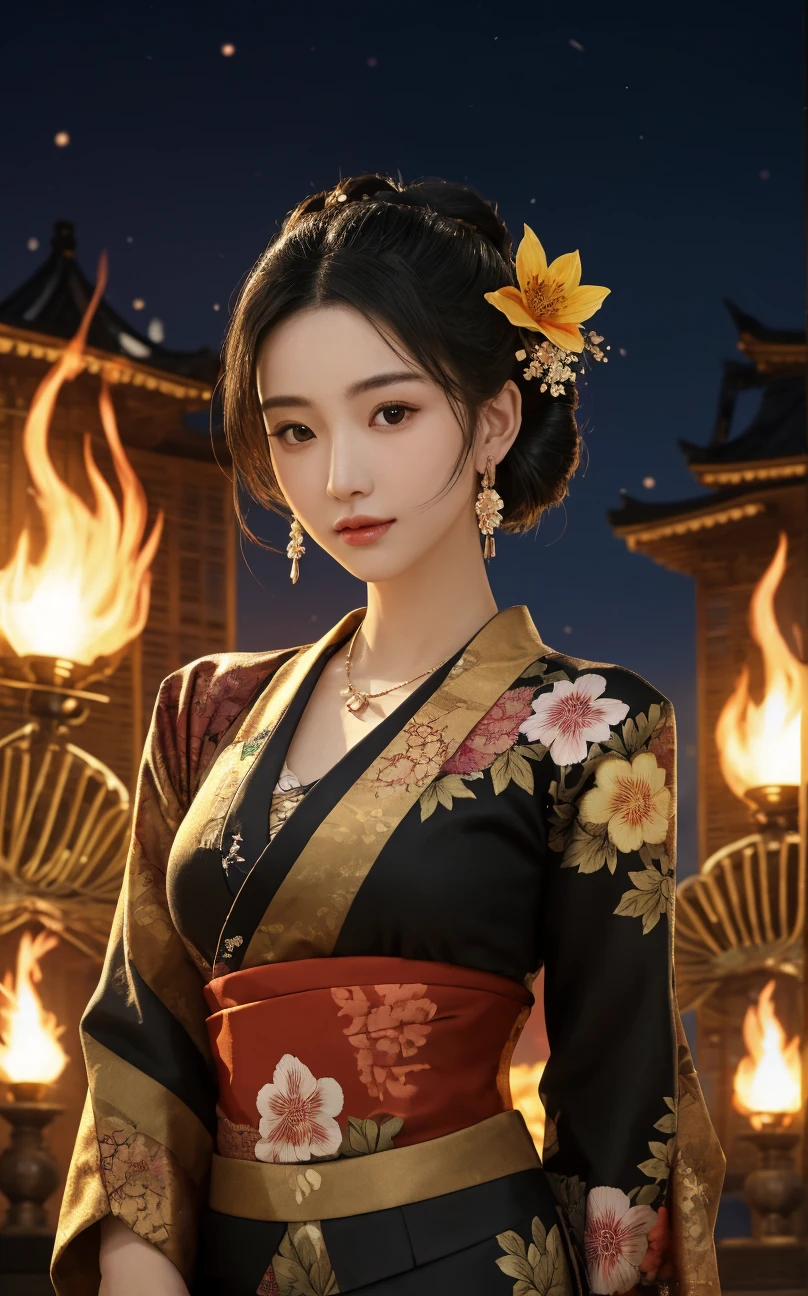 During the Age of the Three Kingdoms, The exquisite and charming single female figure named Feiyufu is depicted in this high resolution., Octane rating image. Set against the backdrop of a stunning and cinematic ancient Chinese environment., her attractiveness is further emphasized. Feiyufu's face, boasts excellent detail and high resolution, shows off cute and gentle facial features, which are sure to attract the viewer's eye. Her charming smile makes this scene seductive..
The intricate textures and intricate patterns of Feiyufu clothing stand out vividly against the background, filled with elements, reminiscent of ancient Chinese culture.. This Ultra HD image highlights