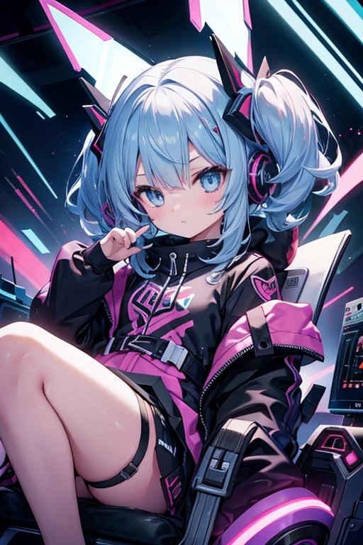 (agirl), Long colored curly hair, Light red eyeshadow, To have moles, Delicate, beautiful and not blurred face, Black pupils, Blue eyes, White mink cropped leather jacket, There are tattoos on the back of the hands, With pink glowing cat ear headphones,Lie down on a sofa, Holding a Switch console,Cute cats,The room was piled with all kinds of manga magazines,There is Mario on the wall、Final Fantasy、Osaide and other game posters and PS game disc boxes,(Heavily detailed:1.3), Modern, Tonalism, Realism, Ray tracing, full bloom, projected inset, Footage looking down from above, 135mm, f/16, ultra high def, 巨作, ccurate, Textured skin, Super detail, 8K