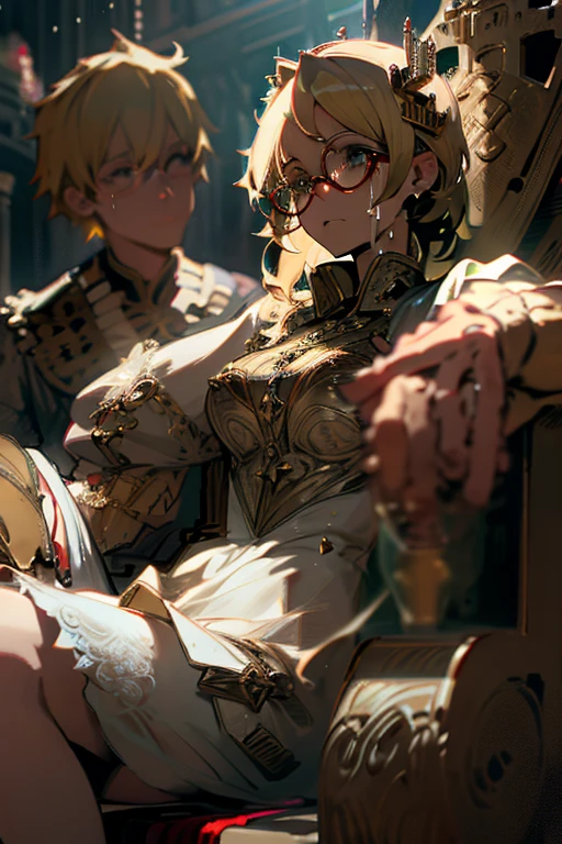 Blonde, Round Glasses, cool, (Gear Accessories), anime, beautiful, masterpiece, Highest quality, (1male性:1.5), (Shining Eyes:1.3), (Beautifully detailed eyes:1.1)、[[Delicate fingers and hands:0.55]::0.85], (Detailed reference),male, maleらしく, male, (Not as it really is), (bad), (Yankee), No chest, short hair length, One person