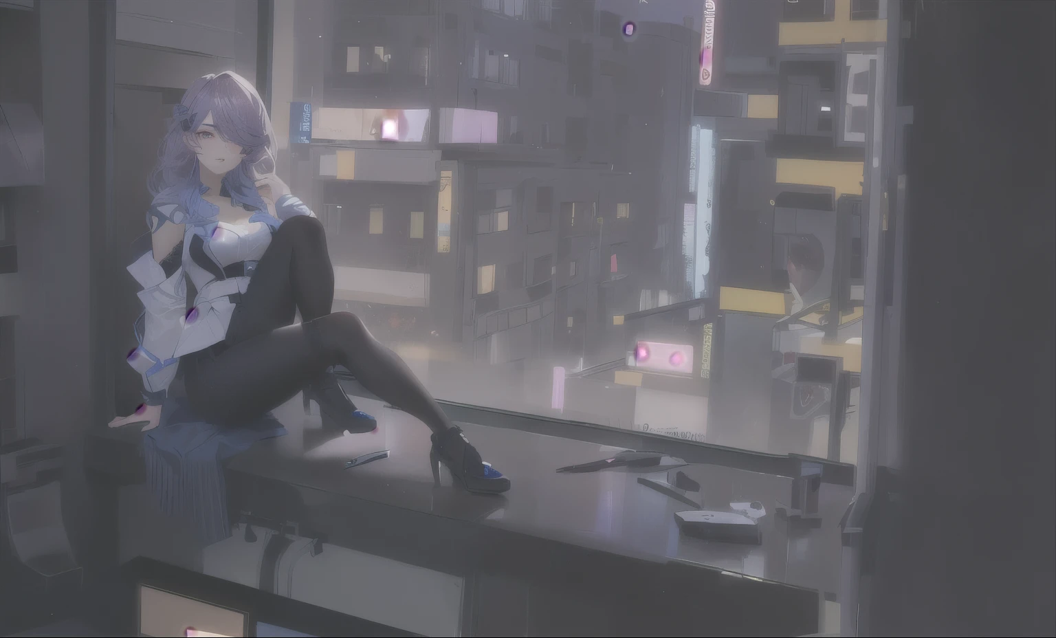 Handsome girlish boy, cyberpunk background, right chick robotic, right hand robot scars ,8k quality image, androgynous