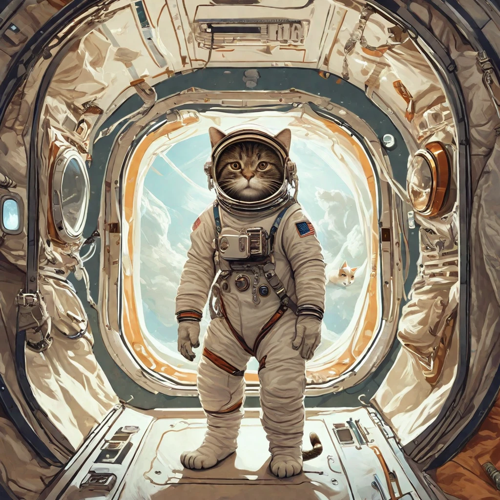 An astronaut HuMeow is inside a spaceship 