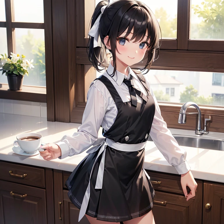 best quality,two girl,ponytail,waitress