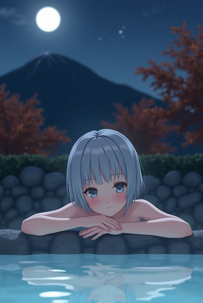 BREAK looking at viewer, BREAK (masterpiece:1.2), best quality, high resolution, unity 8k wallpaper, (illustration:0.8), (beautiful detailed eyes:1.6), extremely detailed face, perfect lighting, extremely detailed CG, (perfect hands, perfect anatomy),onsen,hot springs,night,outdoor,night,grey hair, side ponytail, (purple eyes:1.1),frieren, long hair, twintails, (green eyes:1.5), grey hair, pointy ears, elf, jewelry,small breast,bathrobe,kimano,cleavege,neckline,naked shoulders,see through nipples,from behind,back view,showing ass,small ass,spread butt,spread ass,white stockings,asshole,anus,butthole,ass to camera,on all fours.