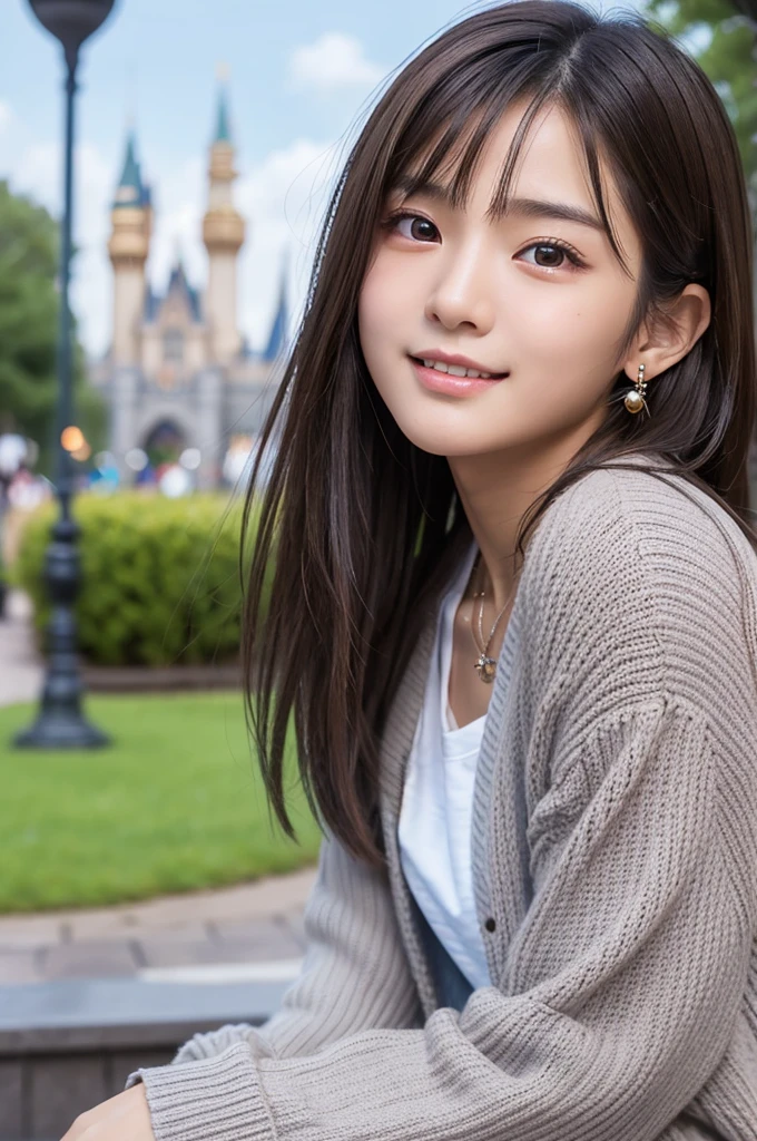 A happy smile looking at this、、Under the Autumn Sky、Colorful sweater、best qualtiy, tmasterpiece, realisticlying, Hyper-detailing, photography of, hight resolution, hoang lap, cinematric light, offcial art, depth of fields,
closeup cleavage,slim,cute face,ssmile,beatiful detailed eyes,19-year-old Korean,prette,Silver Mohawk tribe,