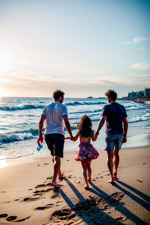 Family of 3 running on the beach with balloons in hand, happy family, people on the beach, sunny day on the beach, sunny sky, photo shoot, istock, best adobe stock, advertising photo, on the beach, shutter, shooting, good morning, (colorful), vacation photos, family, vacation, on the beach, sunny day