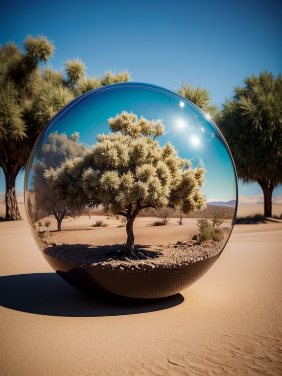 arafed image of a tree inside a glass ball on a desert landscape, tree of life inside the ball, surrealistic digital artwork, surrealism 8k, surreal digital art, surreal art, surreal 3 d render, 3d render digital art, marc adamus, surreal concept art, 3 d render beeple, stylized digital art, 4 k surrealism