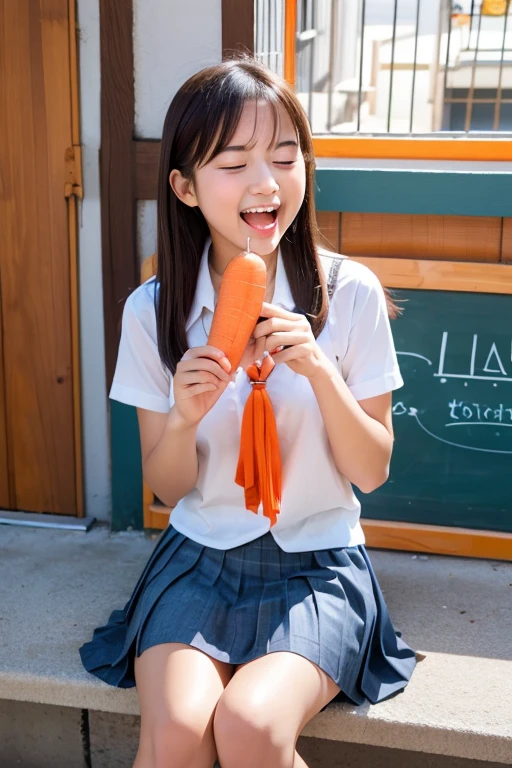 Magazine Cover:1.3、Japanese,,Innocent face,Teenage Girlrimary school stud school,uniform,Carryingmer clothes,Sitting、front、Cute smile、Laugh with your mouth wide open、((Semen dripping from the mouth:1.2))、(Mouth full of semen:1.5)、(A lot of semen on the tongue)、whole body、Full Body、Shooting from below、Holding a:1.5、You can see the nipples、Not wearing a bra