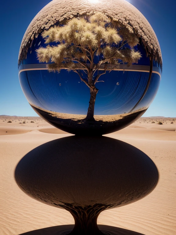 arafed image of a Amelia a glass ball on a desert landscape, tree of life inside the ball, surrealistic digital artwork, surrealism 8k, surreal digital art, surreal art, surreal 3 d render, 3d render digital art, marc adamus, surreal concept art, 3 d render beeple, stylized digital art, 4 k surrealism