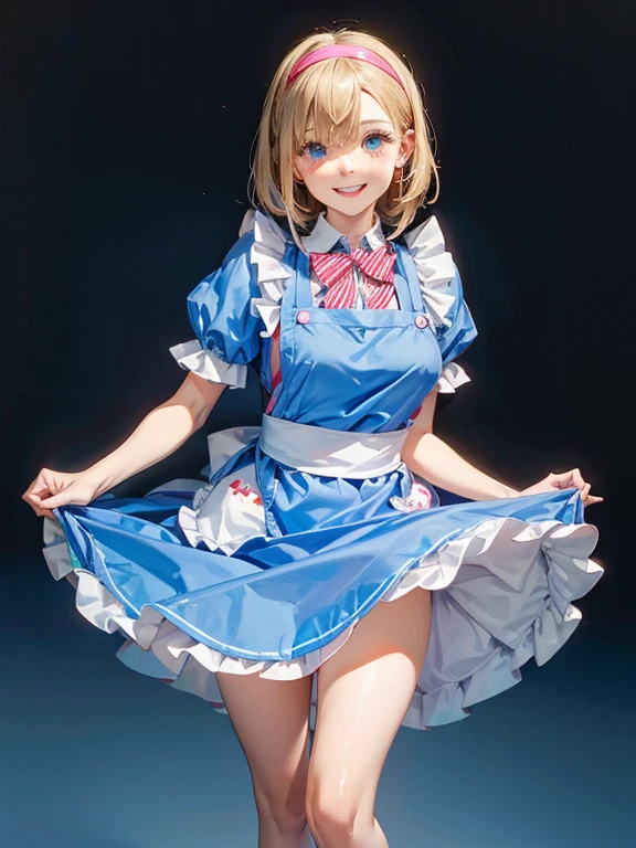 loli, cleavage, middle school girl, smile, kawaii, alice in wonderland cosplay, wavyhai, Japan face, snappy bangs, white blondehair