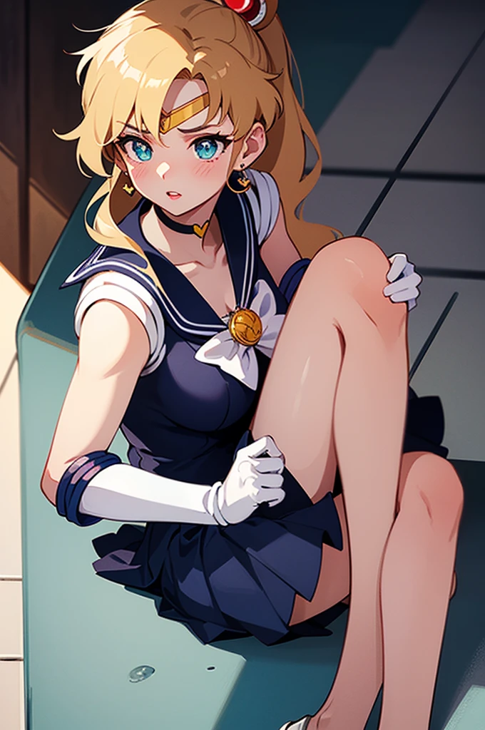 sailor suit warrior，￼White long gloves，Put handcuffs on both hands￼