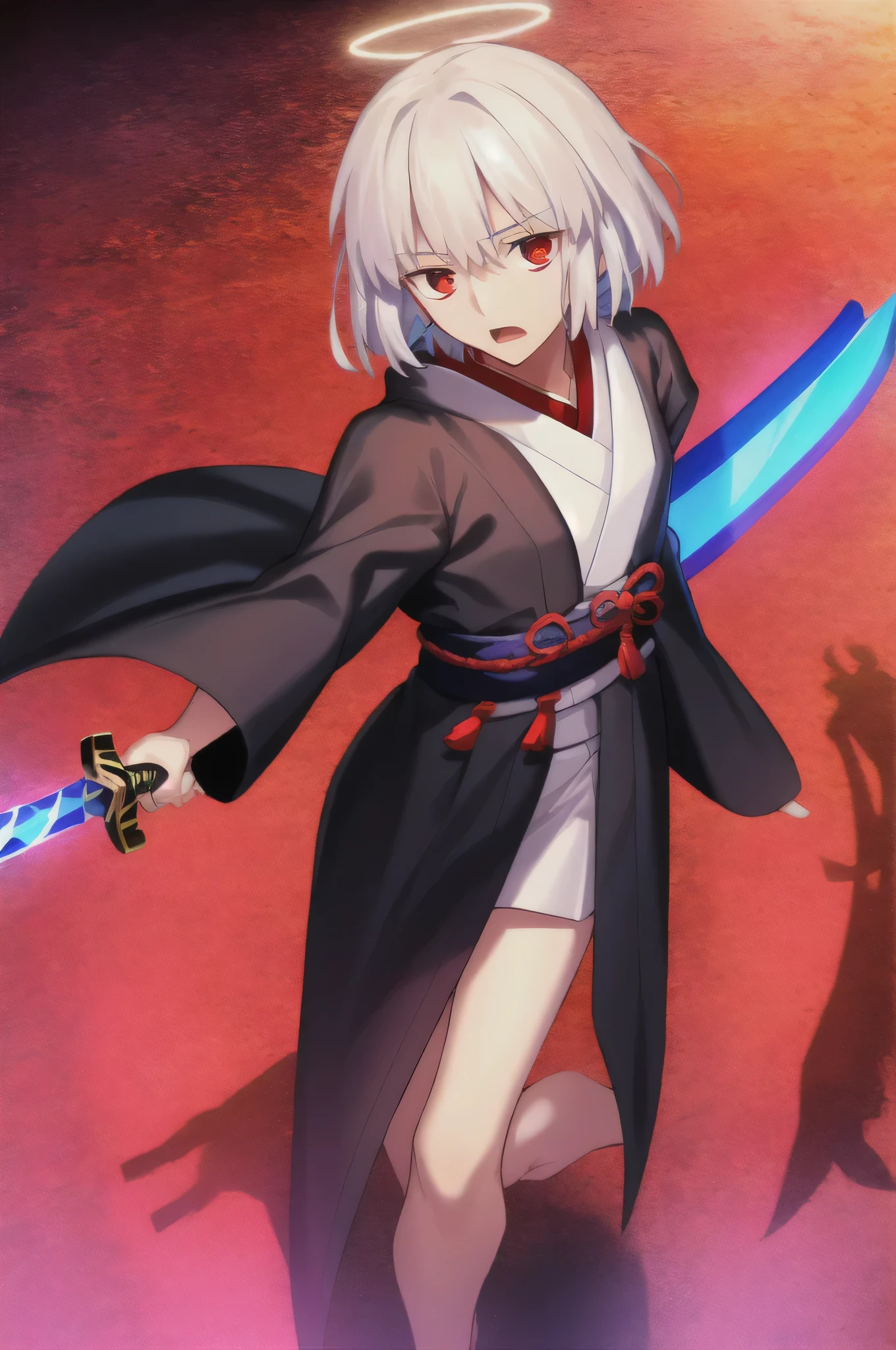 best quality, masterpiece, best quality, masterpiece,(Highest quality),8k,High resolution,
male,youth,young,(1boy, alone),Boy in his late s,Grown-up boy,Bob hair,Bobcut,Trimmed hair,whole body,Fullsize,Full Body,Shoulder-cut white hair,Hollow red eyes,(White male kimono),Put on a black robe,Black jacket,Restraints on hands and feet,
A glowing sword floating around,A Japanese sword that emits a dull glow,dark, stagnant water surface,Crimson Sky,A halo of swords floats in my mind,,extremely detailed CG unity 8k wallpaper, ((ultra-detailed)), (best illustration), (best shadow), ((an extremely delicate and beautiful)), ((cinematic light)),