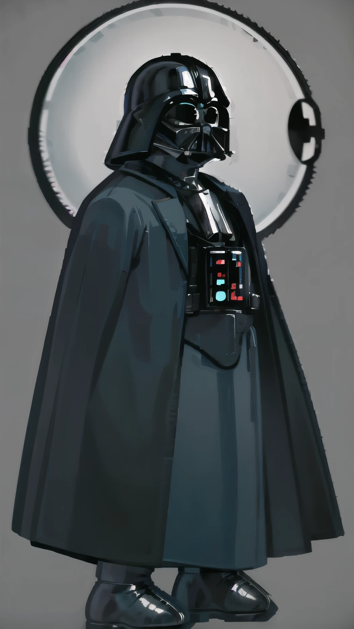 High Quality, human,tall, darth_vader suit suit Masterpiece, simple background, full body, black eyes, solid oval eyes, outline, no objects in background