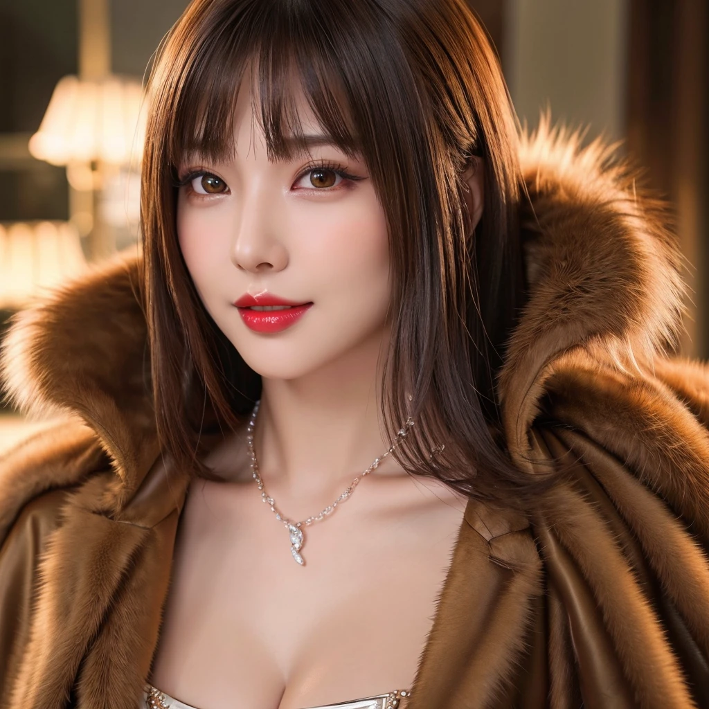 Red knitwear, turtleneck, red costume of Santa Claus, (open all buttons: 1.1), Santa Claus hat, smile, smile, big, big breasts, deep cleavage, chest hugging, top quality, masterpiece, illustration, very delicate and beautiful, very detailed, CG, 8K wallpaper, amazing, fine details, highly detailed CG, Unity, 8K wallpaper, Huge file size, very detailed, high resolution, well-groomed detail woman, very detailed big eyes and face, amazing detailed eyes, face light, (Best Illustration: 1.1), Ultra High Resolution, (Photoreal: 1.1), (Photoreal: 1.2:1.1), Realistic Face Proportions, Slender, Smile, (Makeup: 0.4), (Fluffy Pale Colored Eyes: 1.21), Light Colored Eyes, Round eyes, gaze to look at the beholder, dark brown hair, earrings, necklace, hairpin, (irregular irregular skin imperfections, veins, skin pores: 1.2), white background, (bokeh: 1.4), straight hair, very short hair, short bob hair, little bangs, gloss on skin, gloss on face, gloss on lips, gloss on chest, gloss on skin, smile, smiling, teeth, beautiful alignment, Long neck, big eyes, clear eyes, clear double eyelids, put out both ears, tremendously cute, overwhelming beauty, highlight in the eyes, chest closer, face forward, body facing the viewer, put your hand on the cheek, perfect and detailed and beautiful hand, perfect and detailed and beautiful fingers, precise number of arms, precise number of fingers, reach out to the camera