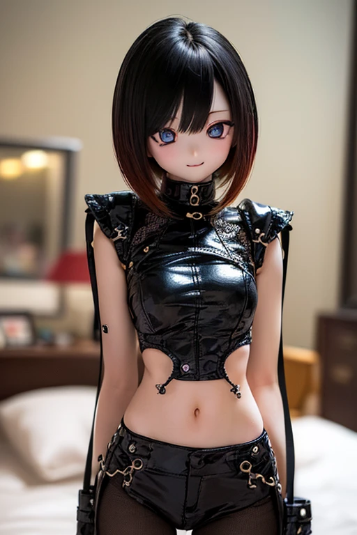 photorealistic, realistic photo, (sfw:2), ((highest quality)), ((masterpiece)), (extremely detailed), kukolnydom, doll, (mature woman:1.6), cowboy shot, solo, (skinny, slender, down vest, skinny pants, bare arms), green eyes, almond eyes, hairband, light smile, (model pose, looking away, blank eyes, empty eyes, detailed eyes:1.3), museum, 8k