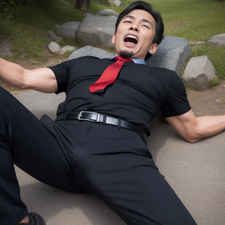 handsome boy,bdsm,nude,penis,bdsm pissoir, open mouth, outdoors, in street, tree, masterpiece, best quality, 16k resolution , ultra-high clarity , hyperrealism, uhd.